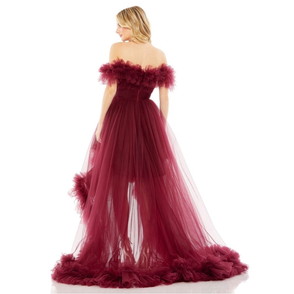 Mac Duggal 20415 Off The Shoulder High Low Tulle Dress Size 12 NWT Berry - Picture 2 of 5